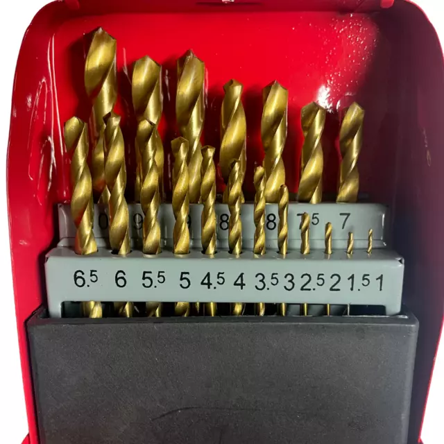 Titanium Drill Bit Set 1 to 10 mm 19 pc HSS with Metal Holding Case CT1813