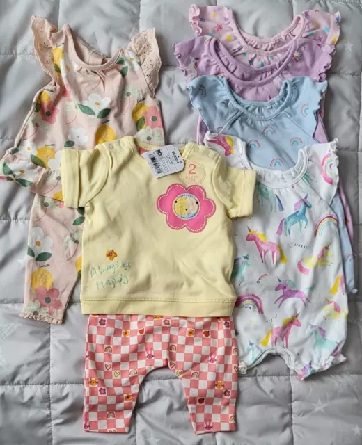 NEXT Baby Girls Newborn + 1 Month  New Outfits X 7 Sets Rompers Leggings Tops