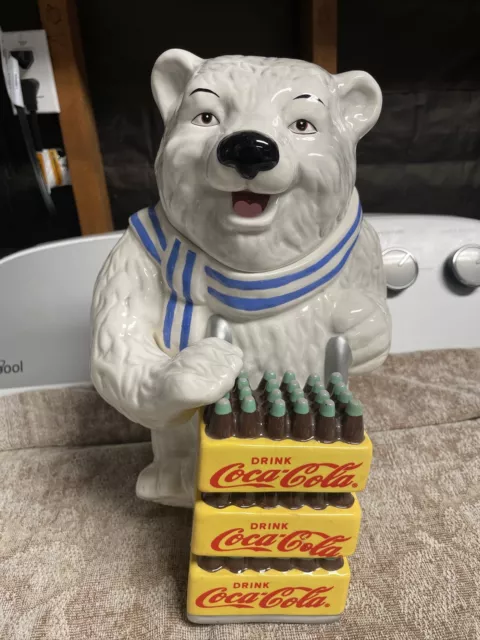 Coca Cola Coke Ceramic Delivery Polar Bear Gibson Cookie Jar 13"