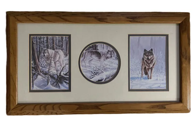 wolves wolf winter scene  1992 Michael Glenn Monroe Signed framed art 10x20