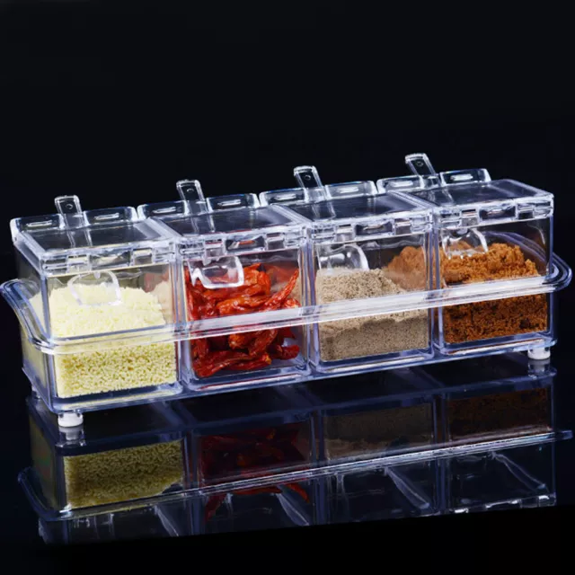 Clear Seasoning Rack Spice Pots Box Storage Container Condiment Jar Kitchen Tool