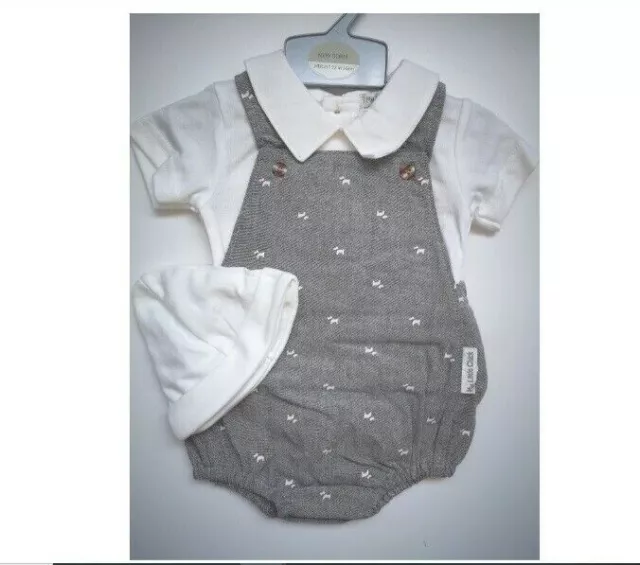 Baby Boy Romper dungarees T Shirt hat Grey Spanish Style 3-6 months Baby Boy Romper dungarees T Shirt hat Grey Spanish Style 3-6 months