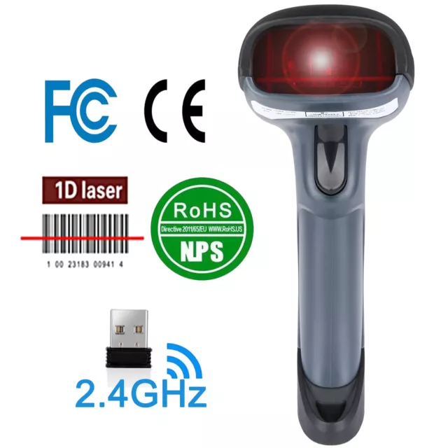 Wireless 2.4G USB 1D Barcode Scanner Reader For Apple IOS Android Windows 7/8/10
