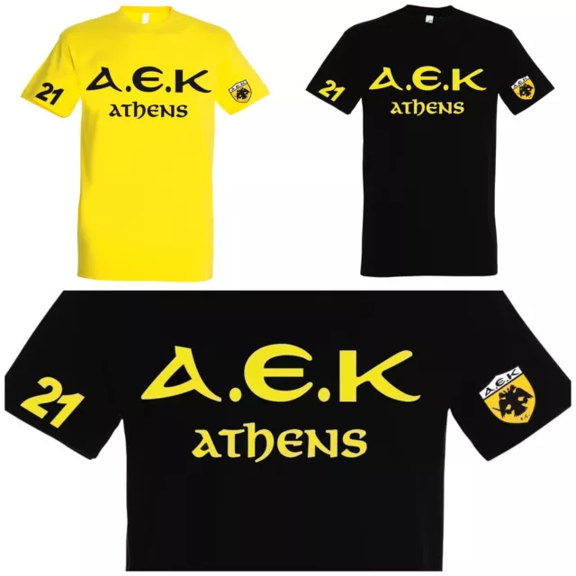 Athens AEK T-Shirt - Hellas Greece Original Football Fan Shirt (Black, Yellow)
