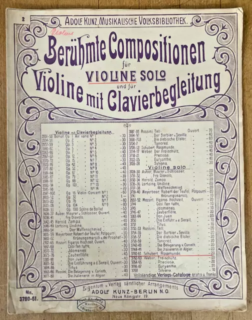 Schubert ~ Ouverture Rosamunde, Violín Solo, Gran Tamaño, Antiguo Notas