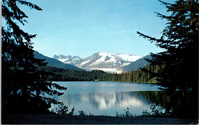 View of Mendenhall Glacier and Auke Lake Near Juneau Alaska Vintage Postcard