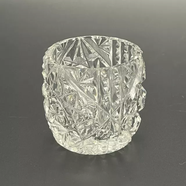 Vintage American Brilliant Cut Crystal Small Glass Vase Rose Bowl Votive Holder