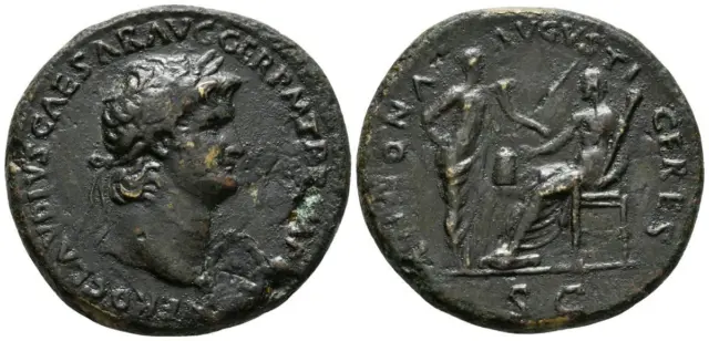 NERON. Sestercio. 65 d.C. Lugdunum. A/ Busto laureado a derecha. NERO CLAVD CAE