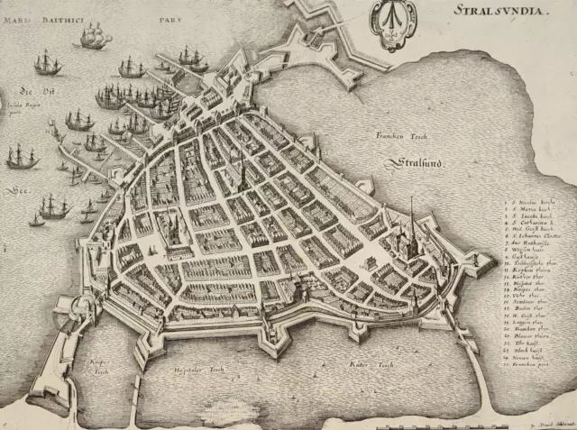 STRALSUND - Vogelschau - Merian - Kupferstich um 1650