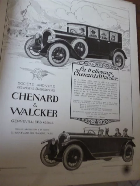 CHENARD & WALCKER 11 CV voiture 102 publicité papier ILLUSTRATION 1925