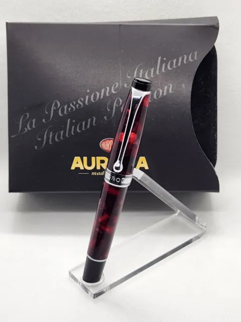 Aurora Fountain Pen Mini Optima 996CMX Burgundy Red 14K M Nib EUC W/BOX Italy