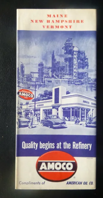 1951 Maine New Hampshire road map Amoco oil   gas American Oil Company
