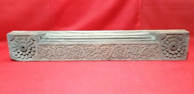 25" Vintage Rare Door Window Floral Wooden Wall Panel Antique Solid Beam Plaque