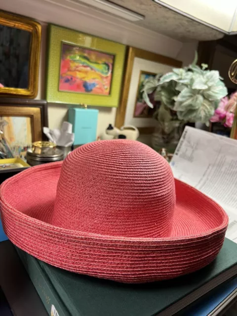 ERIC JAVITS Women's Pink Woven Squishee UVA UVB Hampton Hat with Turned Up Brim