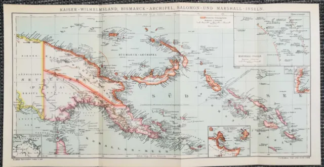 Kaiser-Wilhelms-Land Bismarck-Archipel LANDKARTE 1907 Marshall-Inseln Kolonien