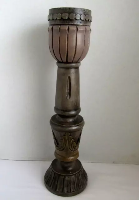 All Wood Hand-Carved Candle Holder Extra Large Ornate, Detailed 19-3/4" in.