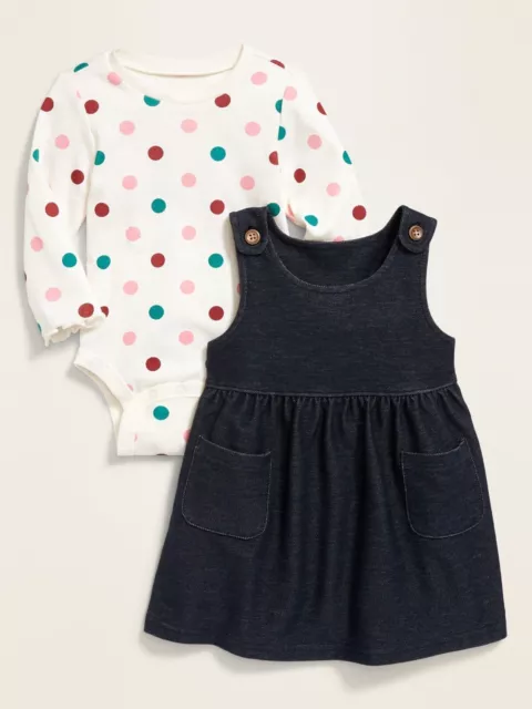 Old Navy Polka-Dot Bodysuit And French Terry Dress Set for Baby Girl (6-12M)