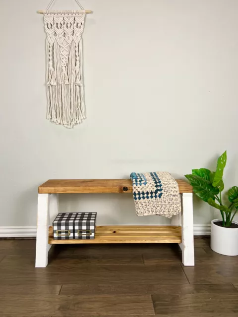 Contemporary Rustic Home Pine Wood Storage Shelf Bench Perfect Storage Display