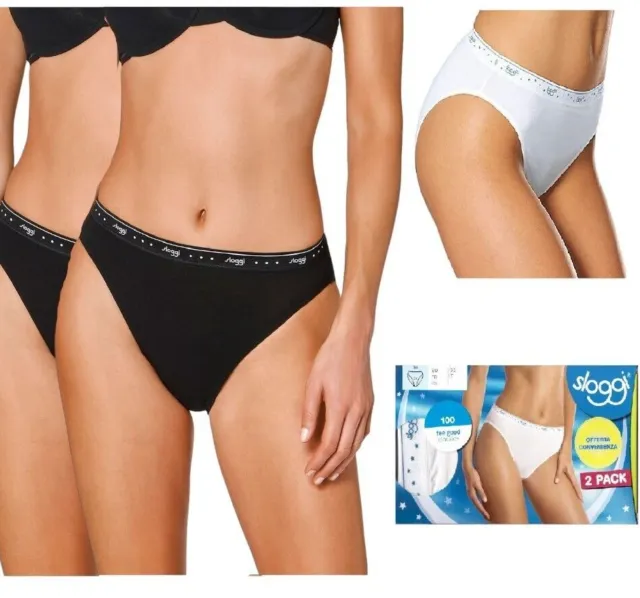 2 Slip donna in cotone elasticizzato SLOGGI 100 TAI mutanda sgambata vita media