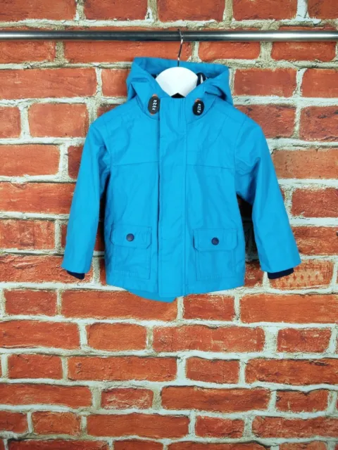 Baby Boys Coat Age 12-18 Months M&S Blue Hood Winter Rain Mac Jacket Lined 86Cm