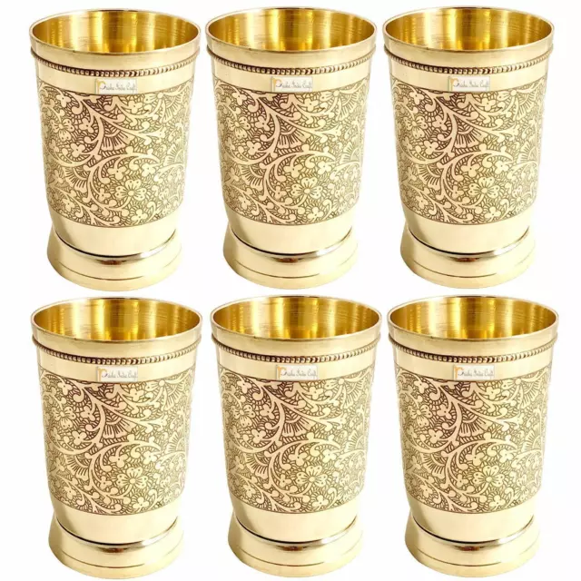 Becher aus Messing im Mughlai-Stil mit geprägtem Design, 250 ml, Set mit 6...