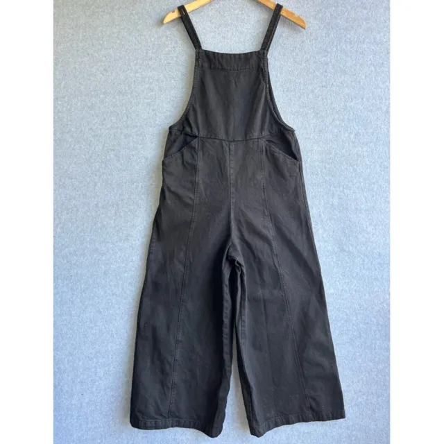 ZARA Jumpsuit Womens Extra Small Black Washed Look Wide Leg Denim Strappy Cotton