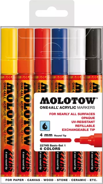 Molotow One4All 227HS 6er Main Ensemble 1 Kit Box Basic Lack Marker Stylos Paint