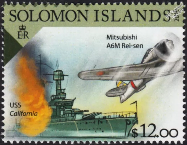 WWII 1941 Pearl Harbor: USS CALIFORNIA Warship & IJN A6M Zero Aircraft Stamp