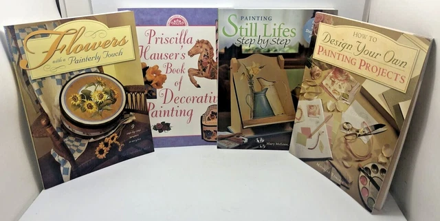Lote de (4) guías de pintura decorativa - bodegones, flores y más - libro de bolsillo