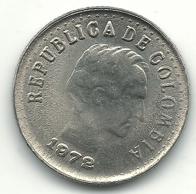High Grade Au 1972 Colombia Ddo 10 Centavos Coin-May887