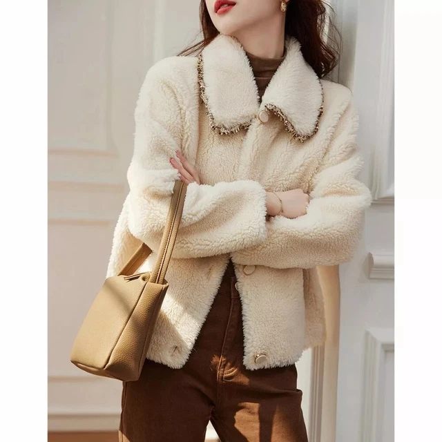 Manteau Fourrure Véritable J.kopetzki - Taille L - Satin Et Cuir - Occasion Très Bon état