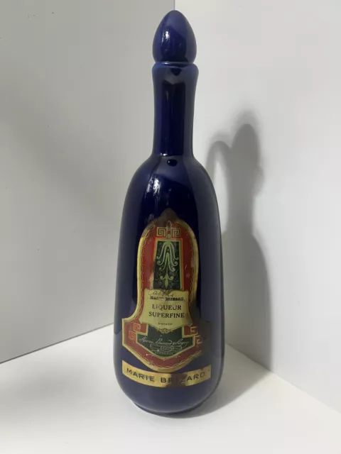 Vintage Bouteille Carafe MARIE BRIZARD Liqueur Superfine en céramique Bleu