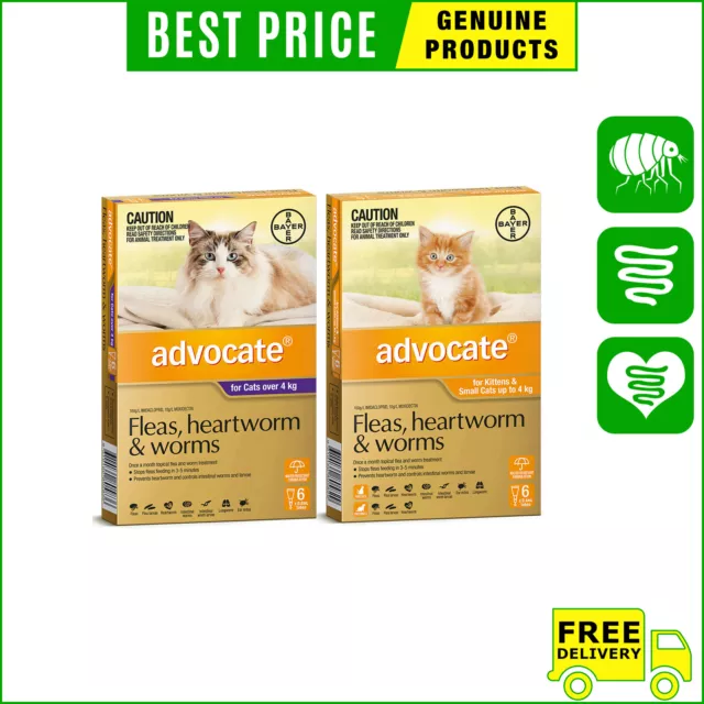 ADVOCATE Monthly Heartworm Flea Worm Prevention for Cats 6 Pipettes FREE Ship
