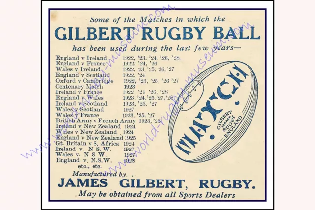 RUGBY PRINT GILBERT BALL ADVERTISEMENT 1928 18" x 12" (45 cm x 30 cm)