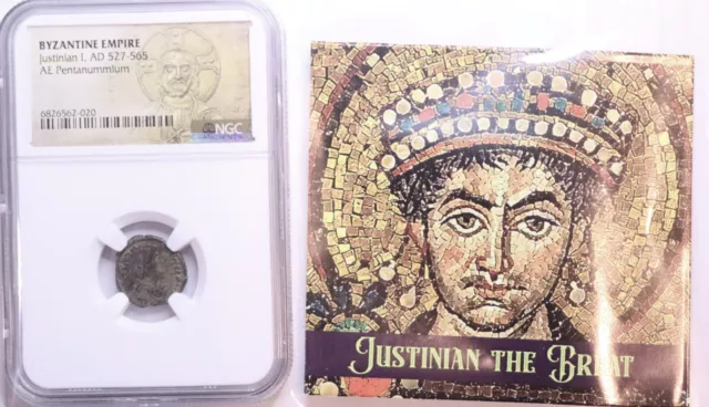 Justinian I the Great AD 527-565 NGC Certified, Ancient Byzantine AE Decanummium