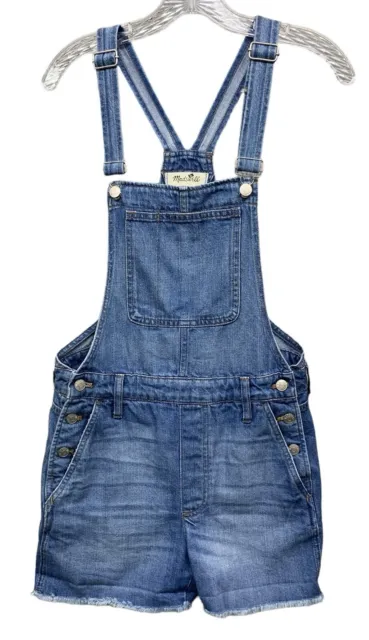 Madewell Adirondack Short Denim Overalls Raw Edge Womens Size Small -EXCELLENT