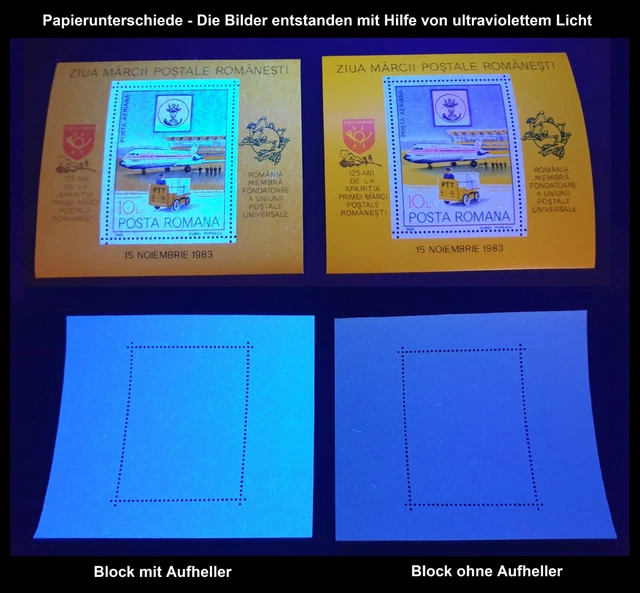 Rumänien 1983 Mi.Block 195 x2 ** mit und ohne Aufheller,Tag der Briefmarke,UPU
