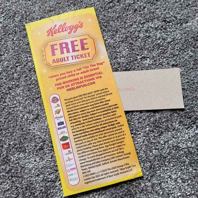 KELLOGG'S / MERLIN - 1x Voucher code for Free Adult Ticket - Expires 30/06/2024