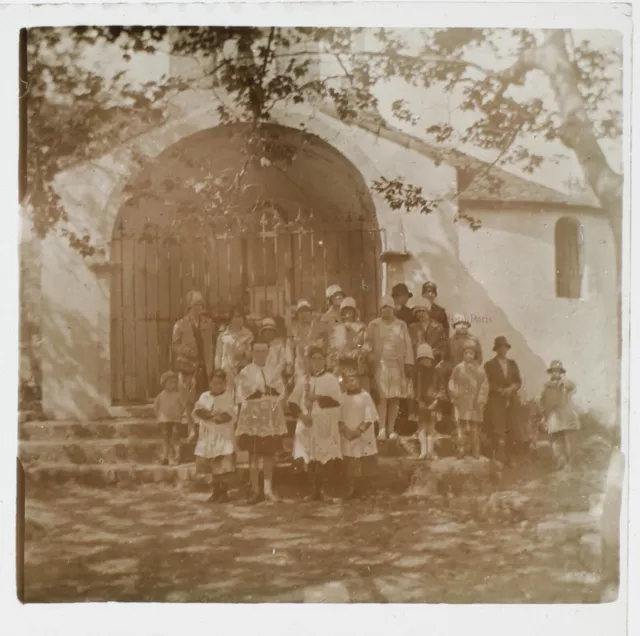 FRANCE Sanctuaire Enfants Religion c1930 Photo Plaque de verre Stereo Vintage VR