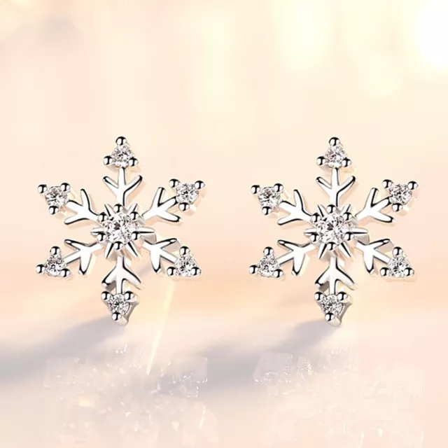 925 Sterling Silver Snowflake Stud Earrings Womens Girls Jewellery Xmas Gift New