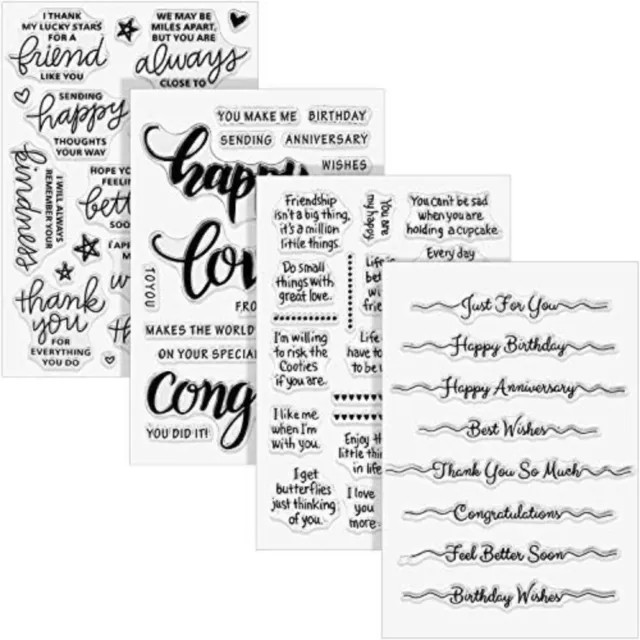 4 Sheets Silicone Clear Stamps  Sentiment Stamp Greeting Words  Christmas