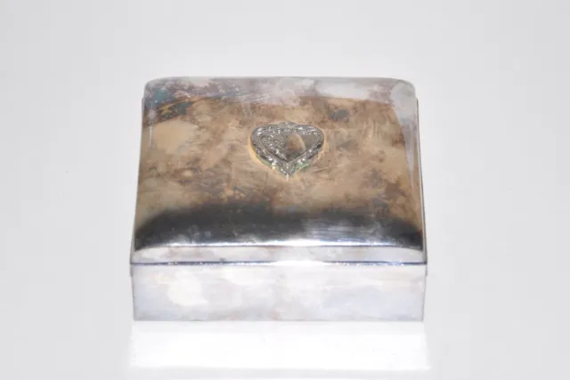 Towle Vintage Silverplate Small Heart Jewelry Box Blue Velvet Lined