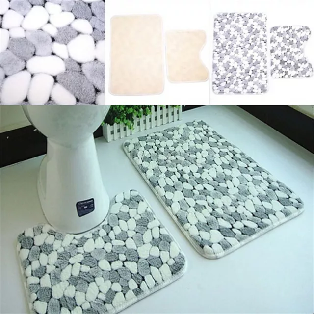 2 Pieces Soft Cotton Bath Pedestal Mat Toilet Non Slip Washable Floor Rugs S-tz 2