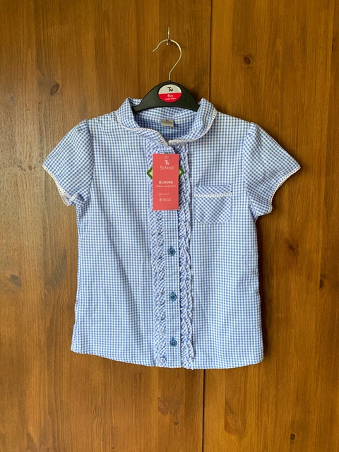 CAMICIA ESTIVA NUOVA CON ETICHETTE TU SCHOOL CAMICETTA TOP Blu Check Ragazze 8 Anni