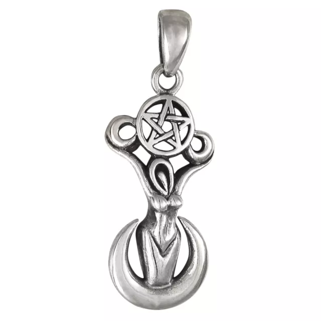 Sterling Silver Moon Goddess Pentacle Pentagram Pendant Jewelry - Wicca Pagan