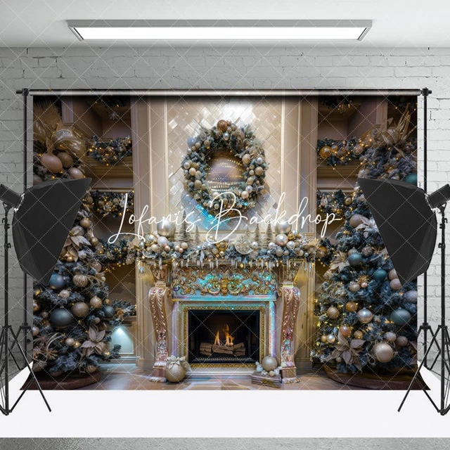 TREES FIREPLACE BELL Retro Wall Christmas Backdrop $37.90 - PicClick AU