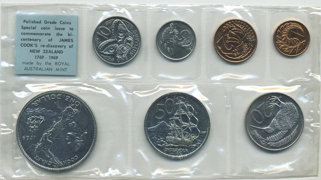 1969 New Zealand 7 Coin Souvenir Coin Set