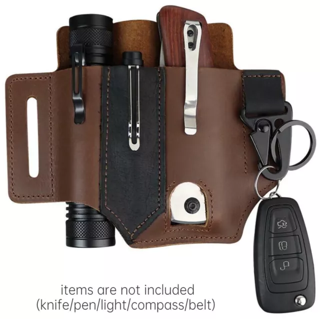 Genuine Leather Portable Belt Flashlight Pen Knife Pouch EDC Pouch Tool Kit Bag