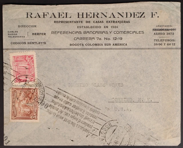 Mayfairstamps Colombia 1930s to Corning NY Commercial Cover aag_44683