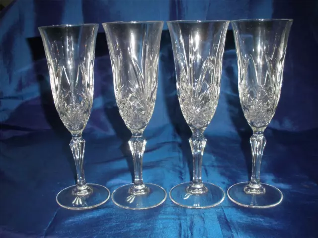 Stunning 24% Lead Bohemia Crystal Flutes X 4 Czechoslovakia